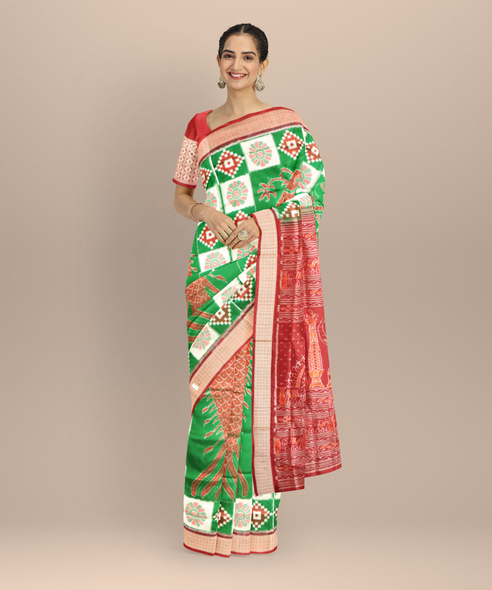 Multicolor carmine silk handloom sambalpuri saree