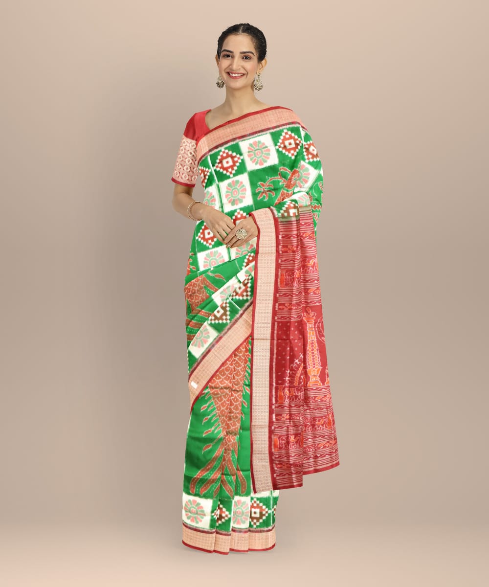 Multicolor carmine silk handloom sambalpuri saree