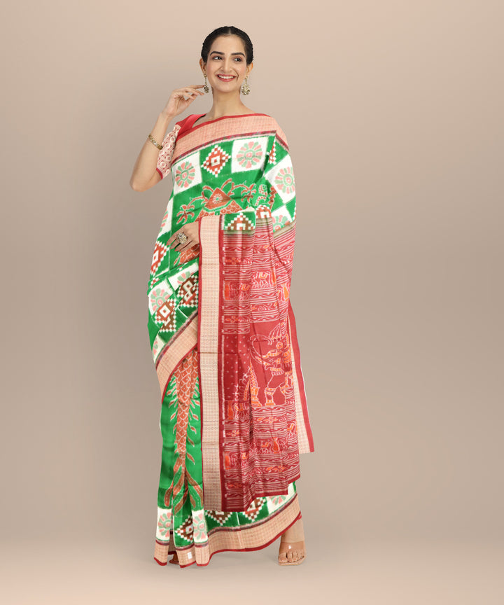 Multicolor carmine silk handloom sambalpuri saree