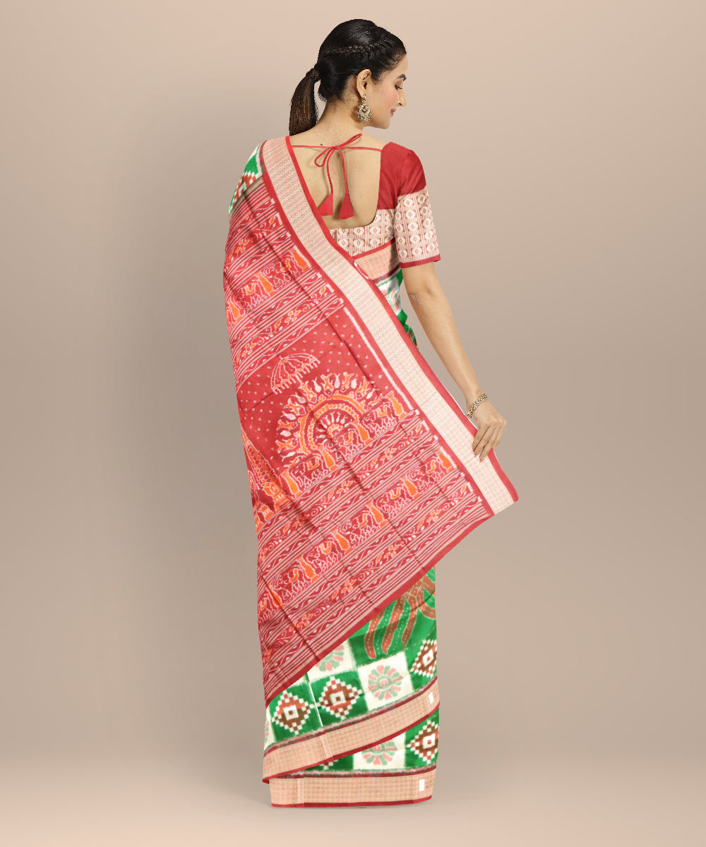 Multicolor carmine silk handloom sambalpuri saree