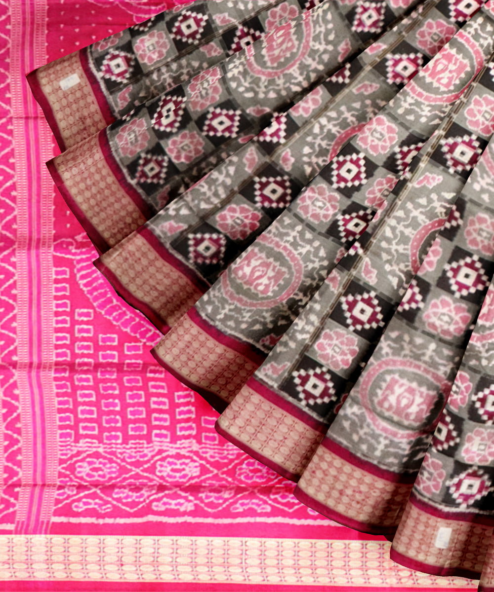 Multicolor dark magenta silk handloom sambalpuri saree