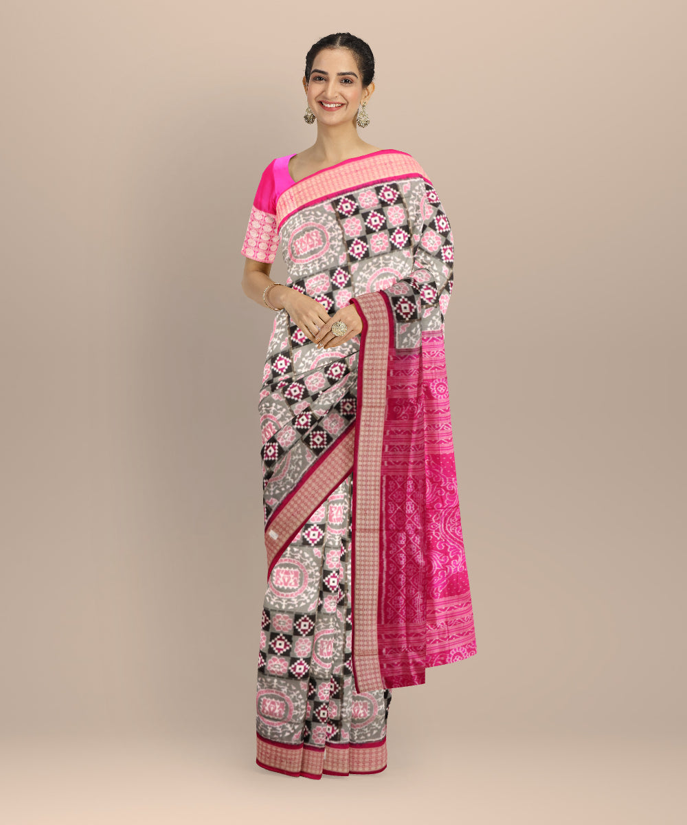 Multicolor dark magenta silk handloom sambalpuri saree