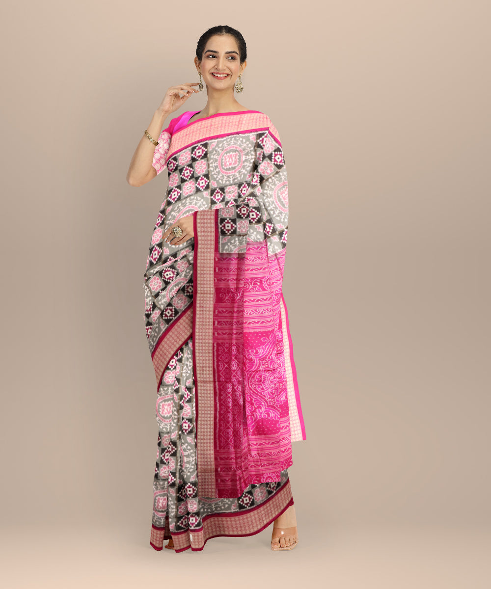 Multicolor dark magenta silk handloom sambalpuri saree