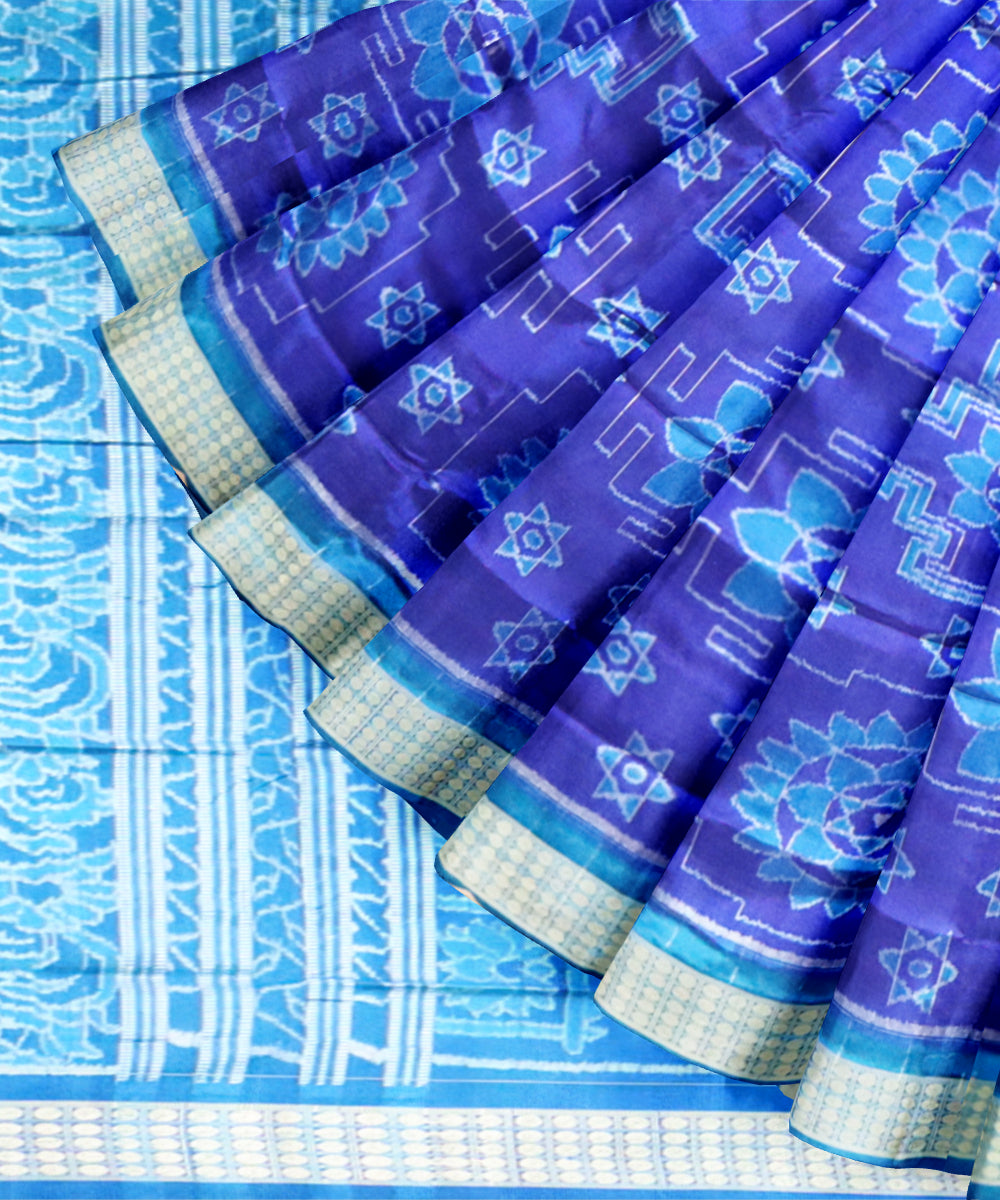 Cyan blue cyan cornflower blue silk handloom sambalpuri saree