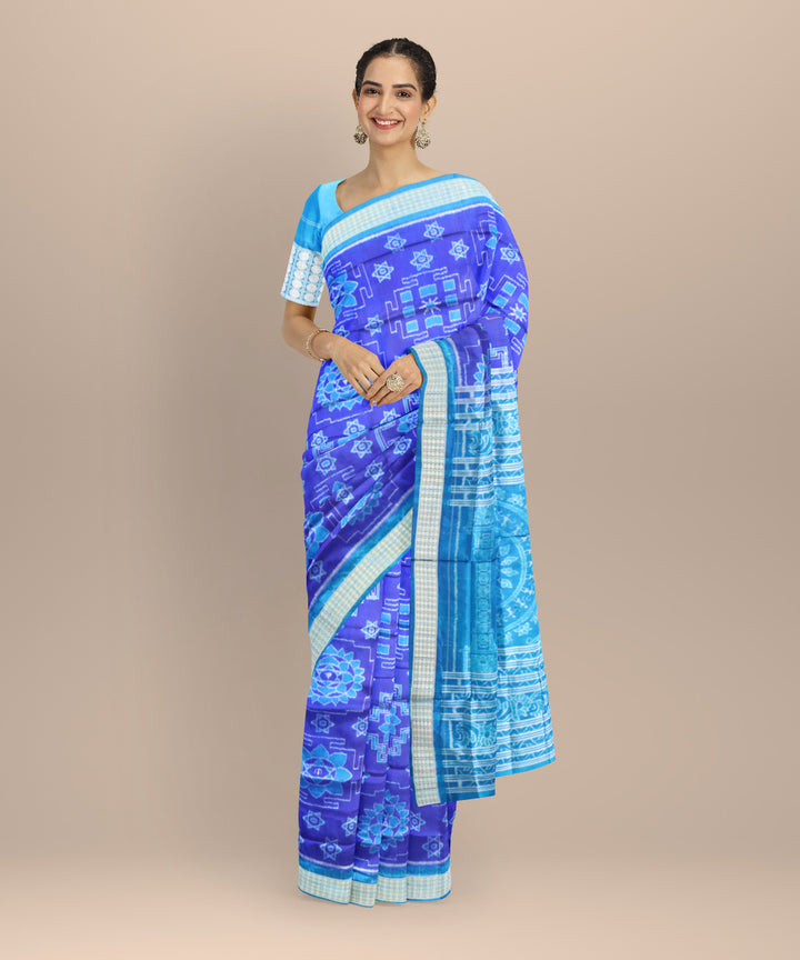 Cyan blue cyan cornflower blue silk handloom sambalpuri saree