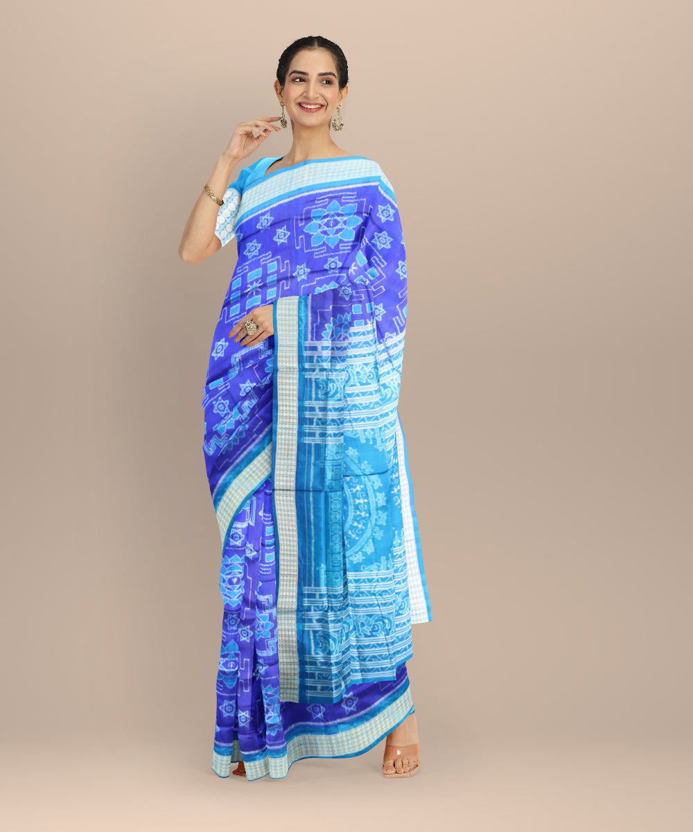 Cyan blue cyan cornflower blue silk handloom sambalpuri saree