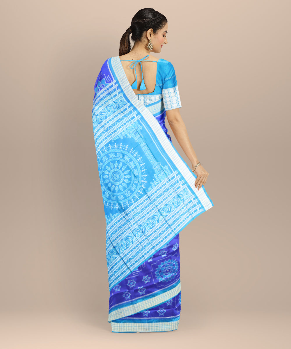 Cyan blue cyan cornflower blue silk handloom sambalpuri saree