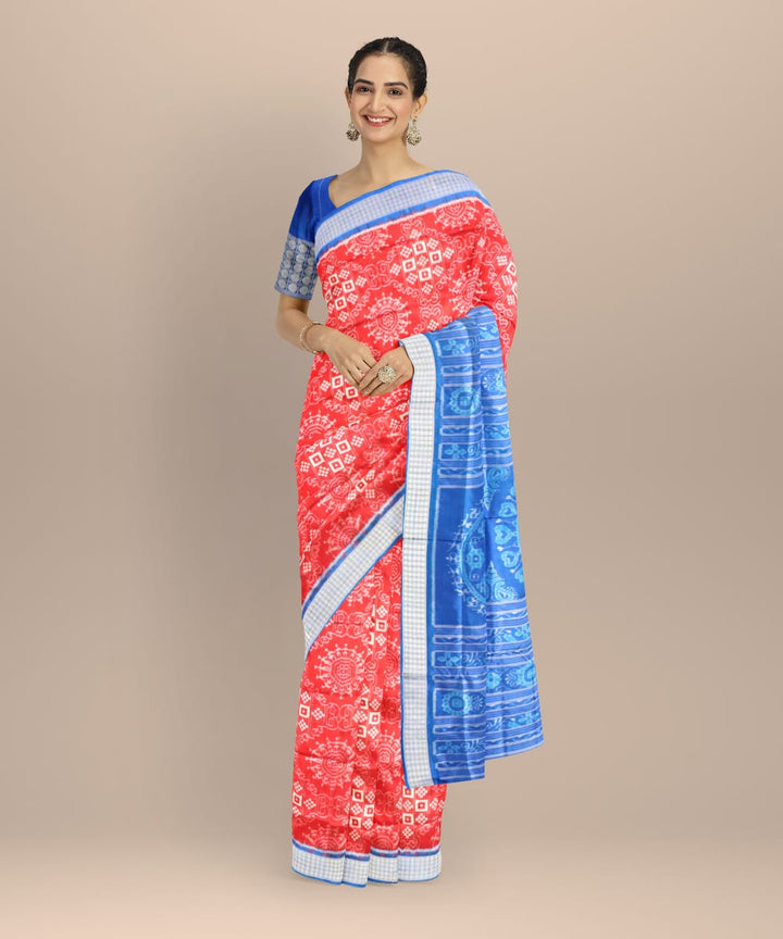 Red dark blue silk handloom sambalpuri saree
