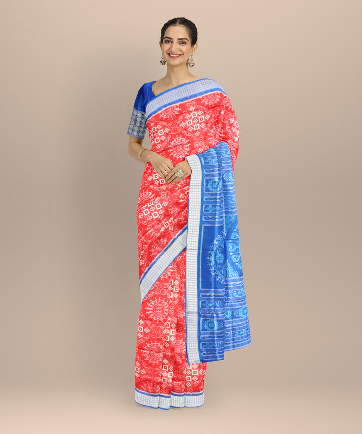 Red dark blue silk handloom sambalpuri saree