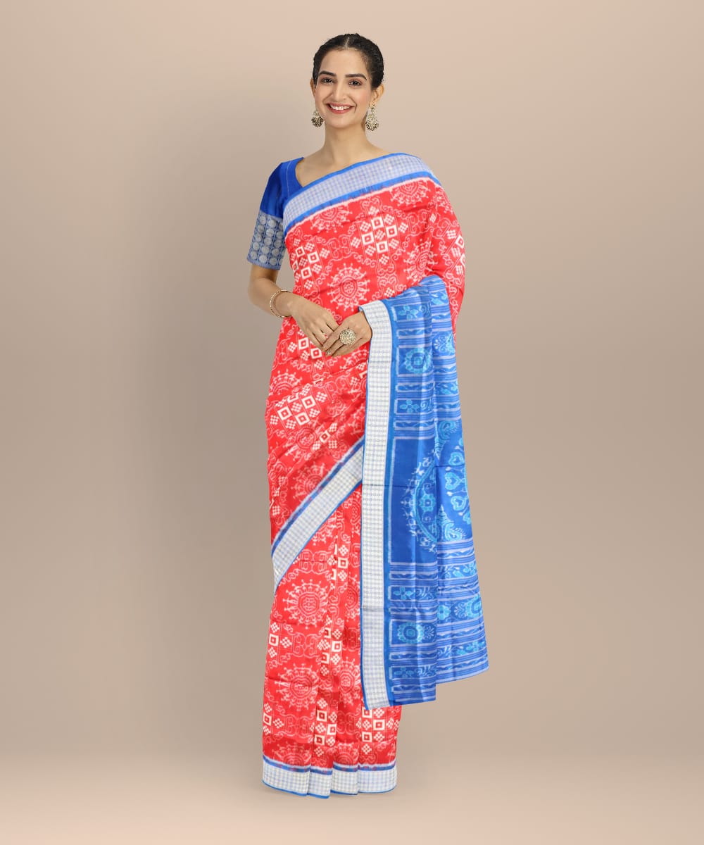 Red dark blue silk handloom sambalpuri saree