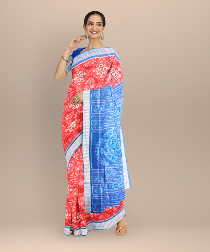Red dark blue silk handloom sambalpuri saree