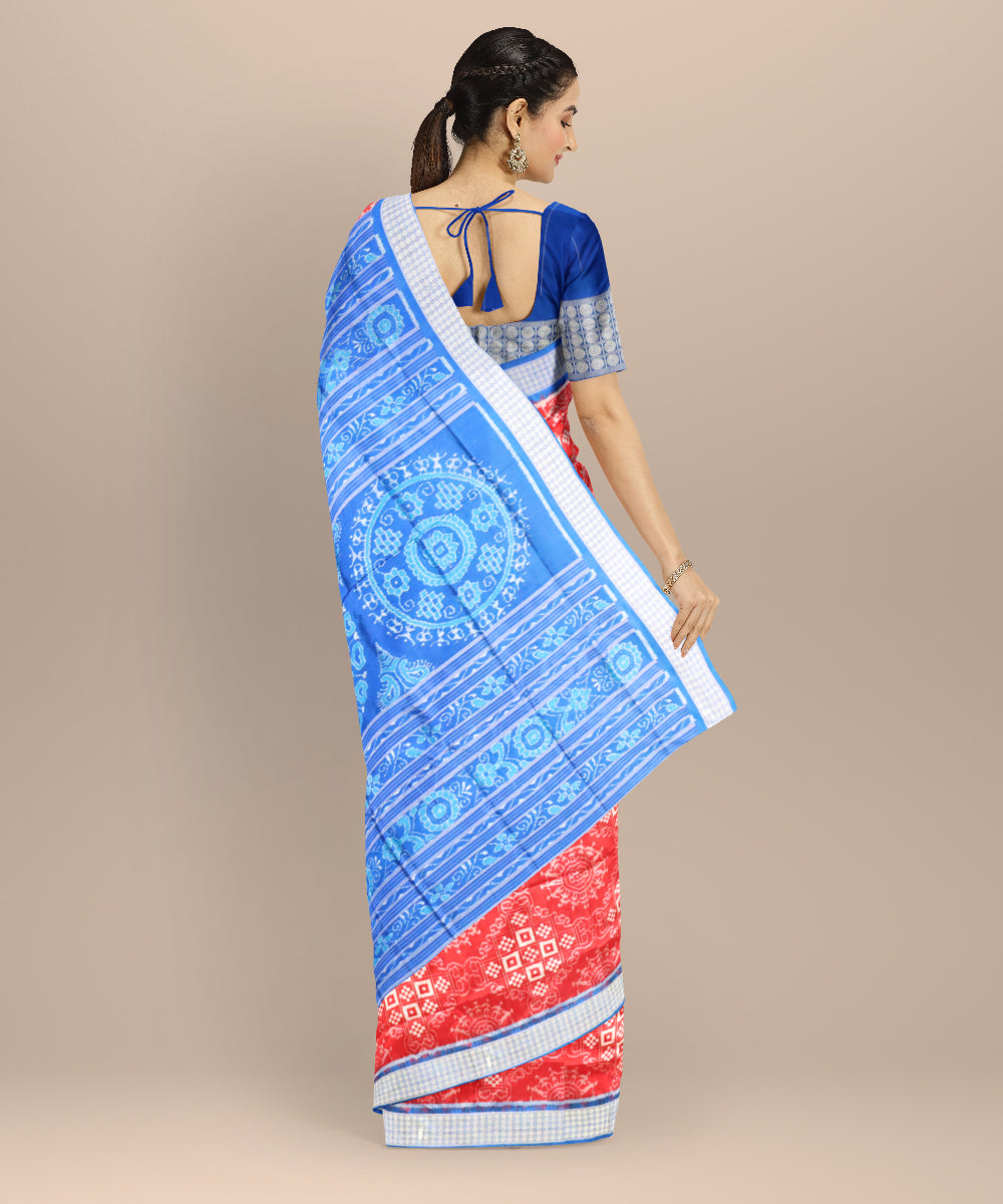 Red dark blue silk handloom sambalpuri saree