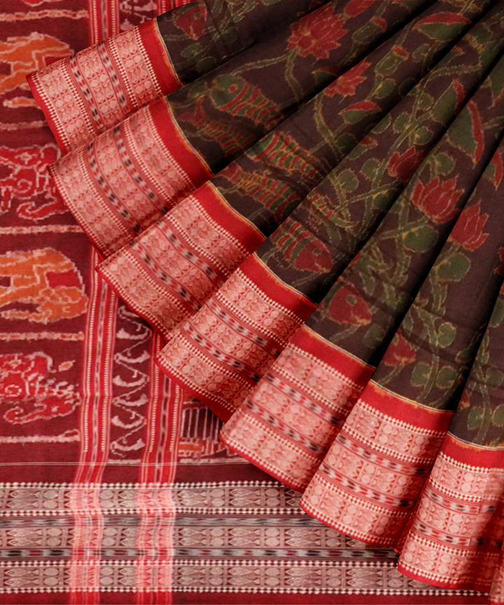 Maroon dark red cotton handloom sambalpuri saree