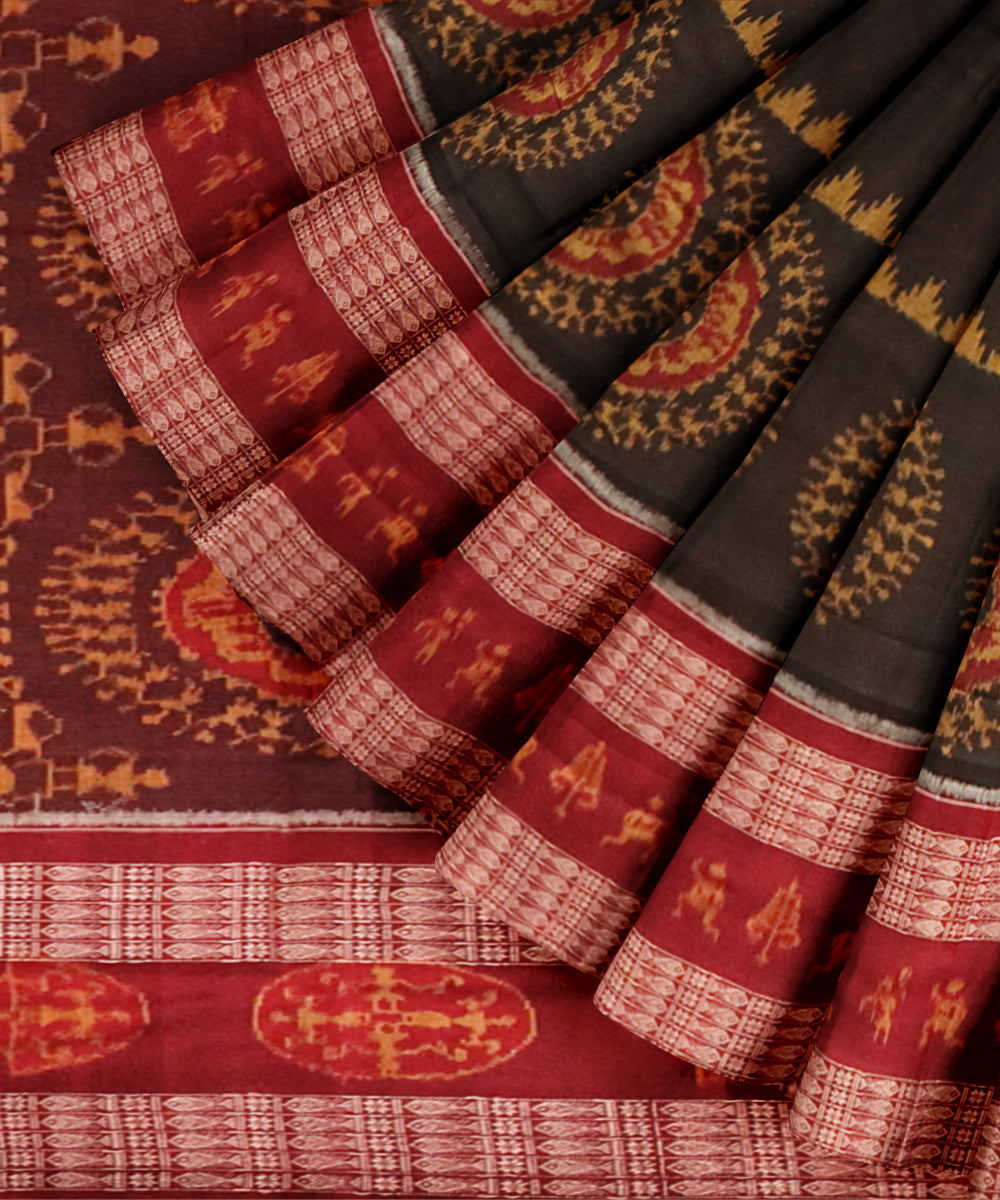 Black carmine cotton handloom sambalpuri saree