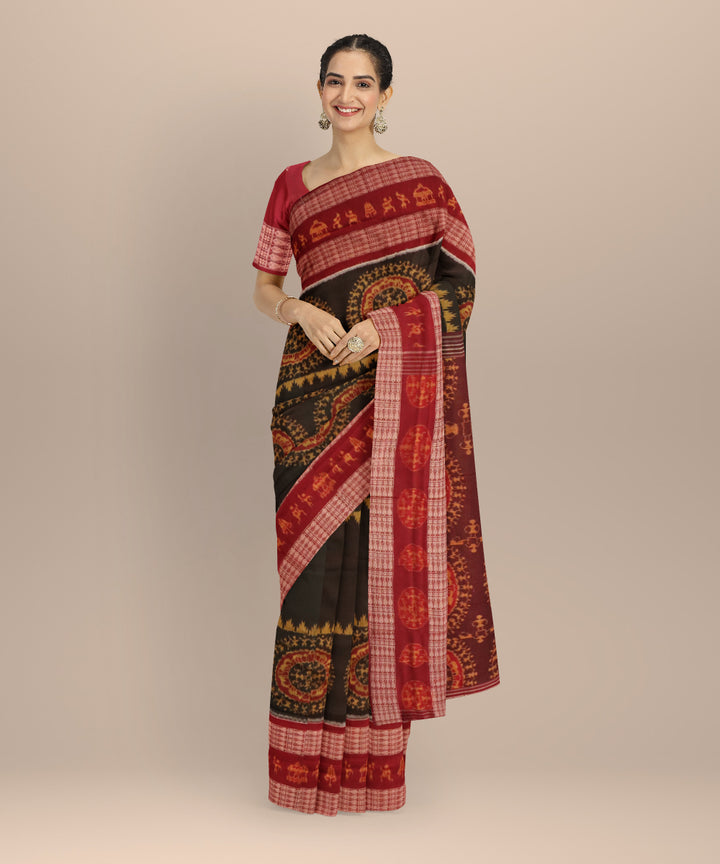 Black carmine cotton handloom sambalpuri saree