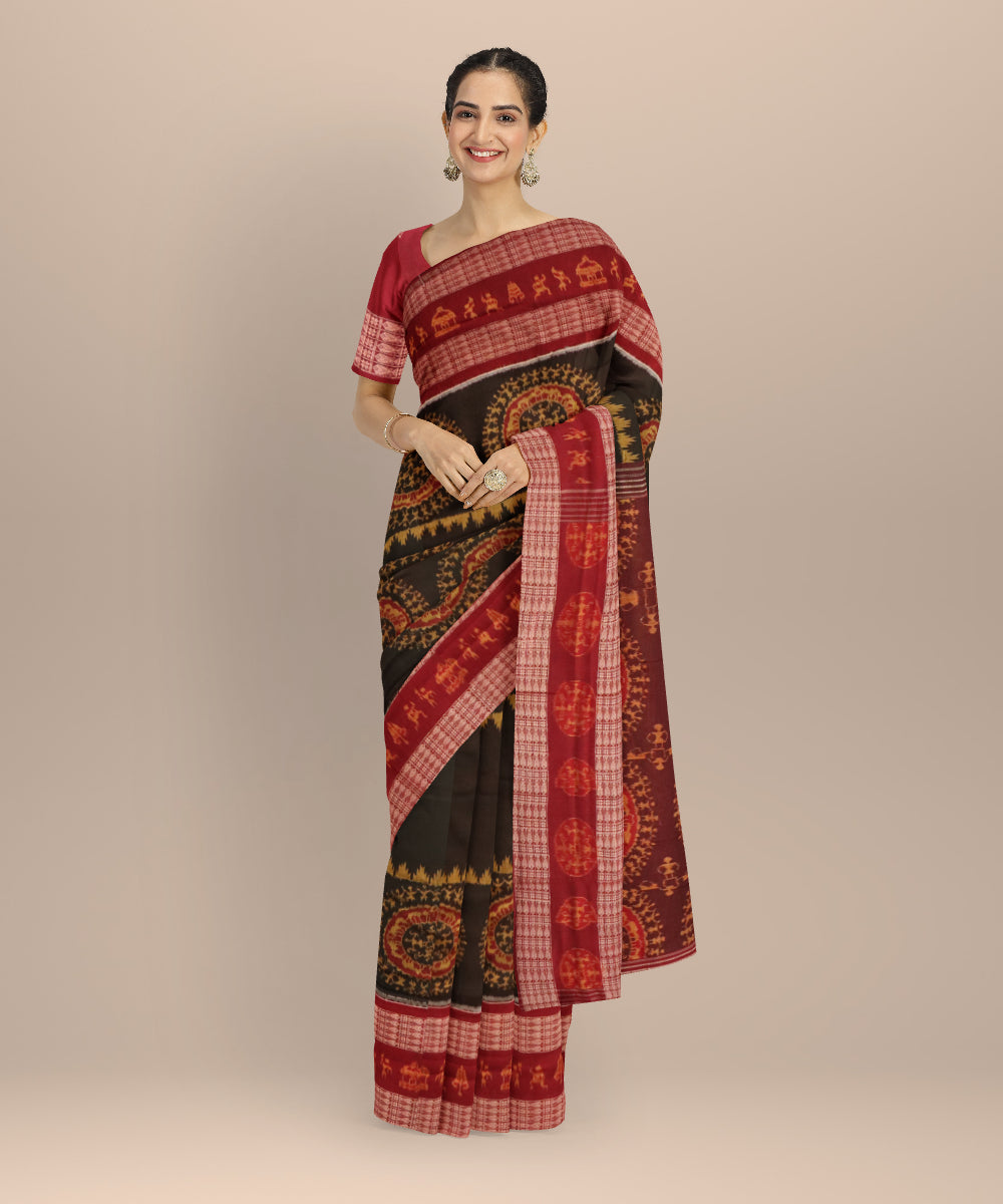 Black carmine cotton handloom sambalpuri saree