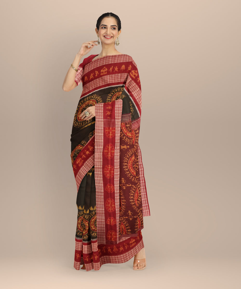 Black carmine cotton handloom sambalpuri saree