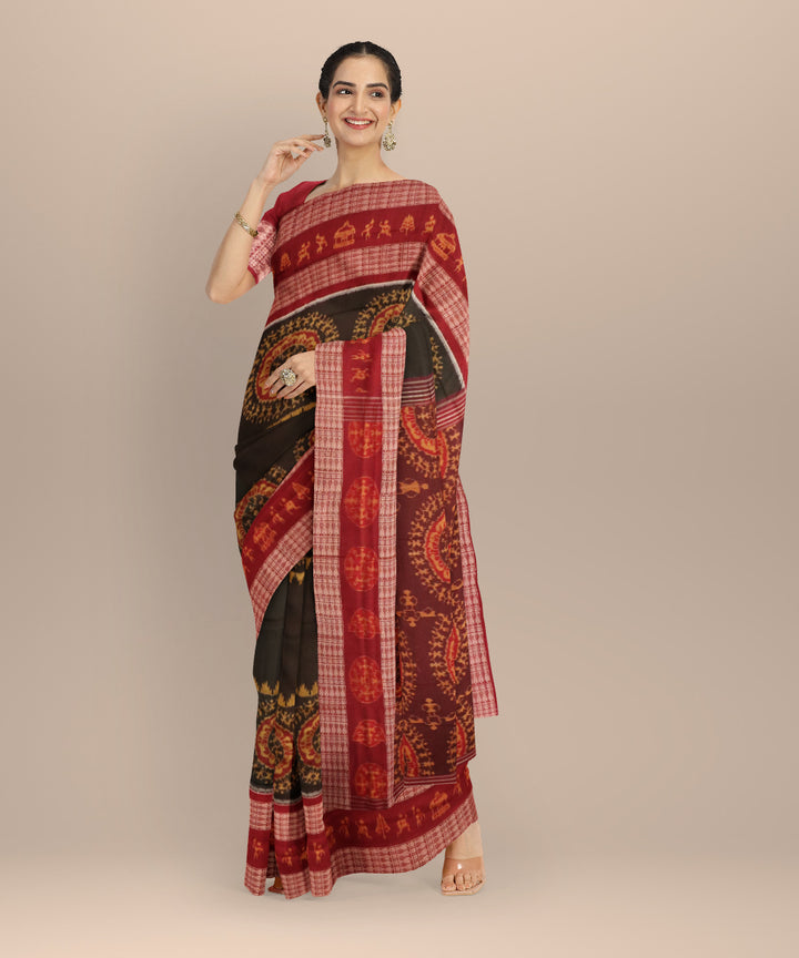 Black carmine cotton handloom sambalpuri saree