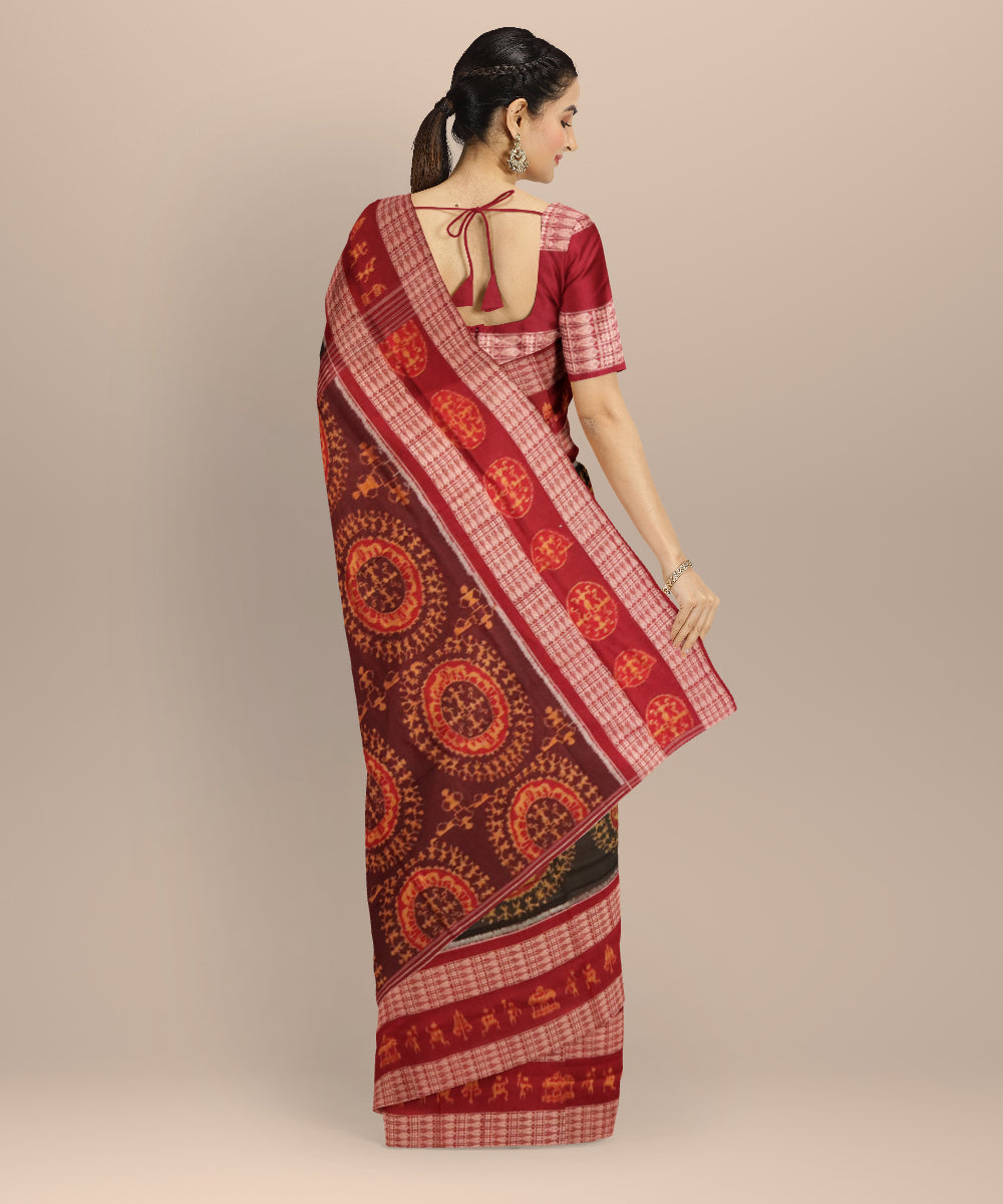 Black carmine cotton handloom sambalpuri saree