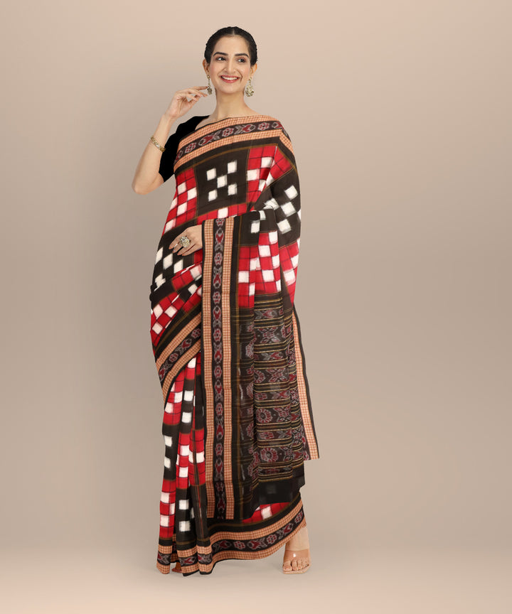 Multicolor black cotton handloom sambalpuri saree