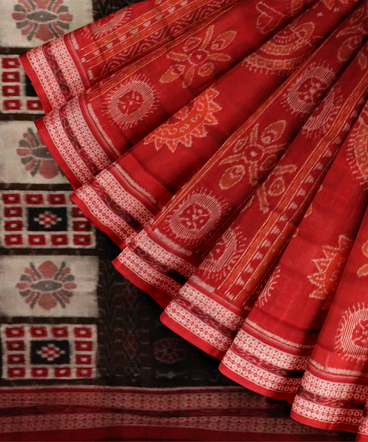 Multicolor dark red cotton handloom sambalpuri saree