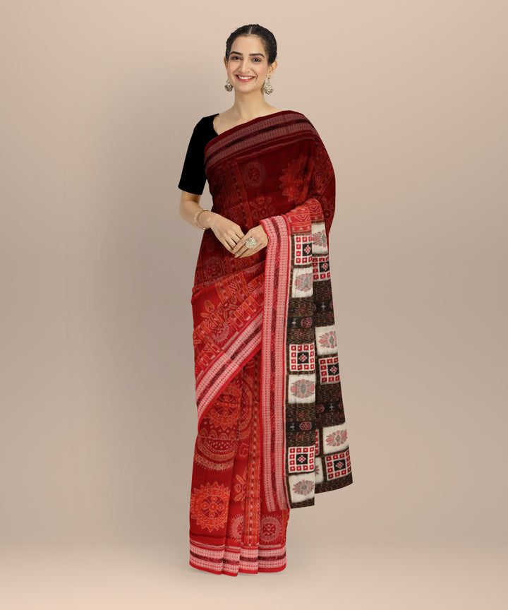Multicolor dark red cotton handloom sambalpuri saree