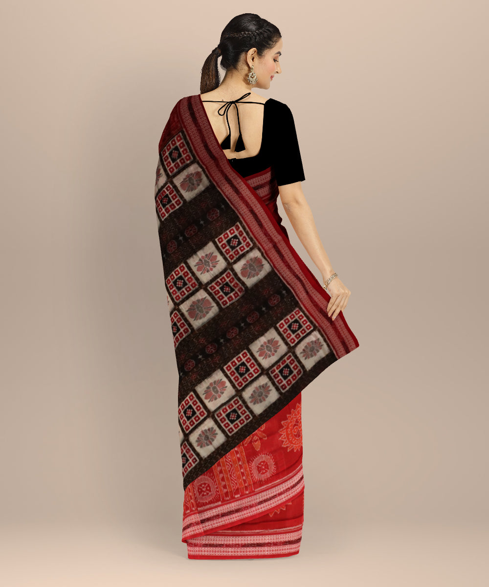 Multicolor dark red cotton handloom sambalpuri saree