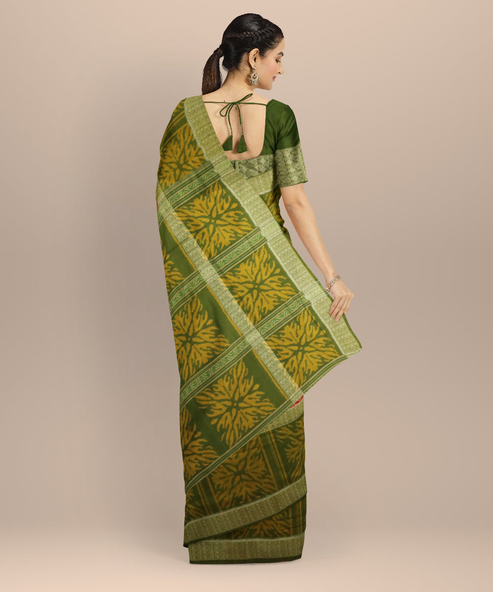 Red dark olive green cotton handloom sambalpuri saree