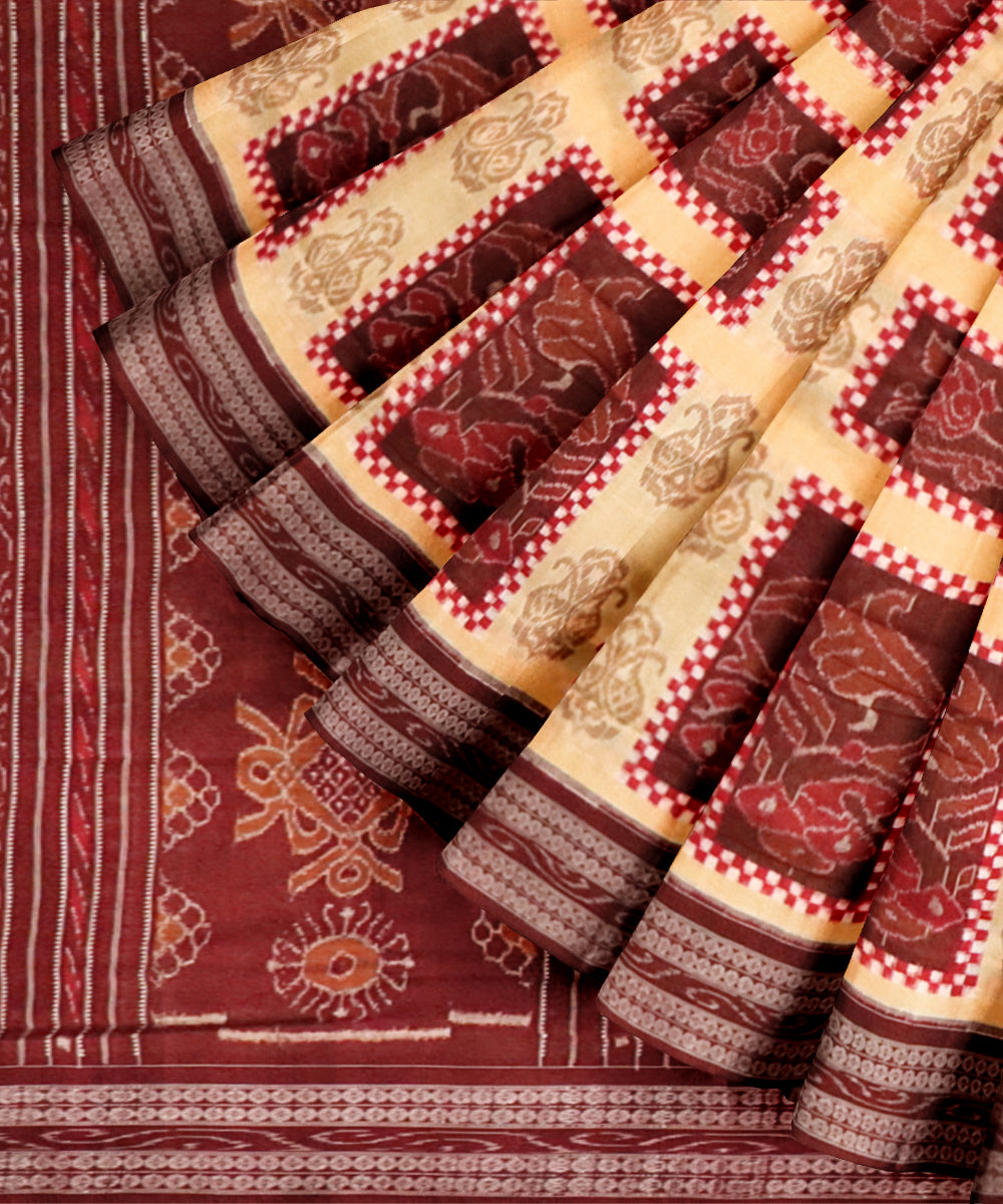 Yellow dark sienna cotton handloom sambalpuri saree