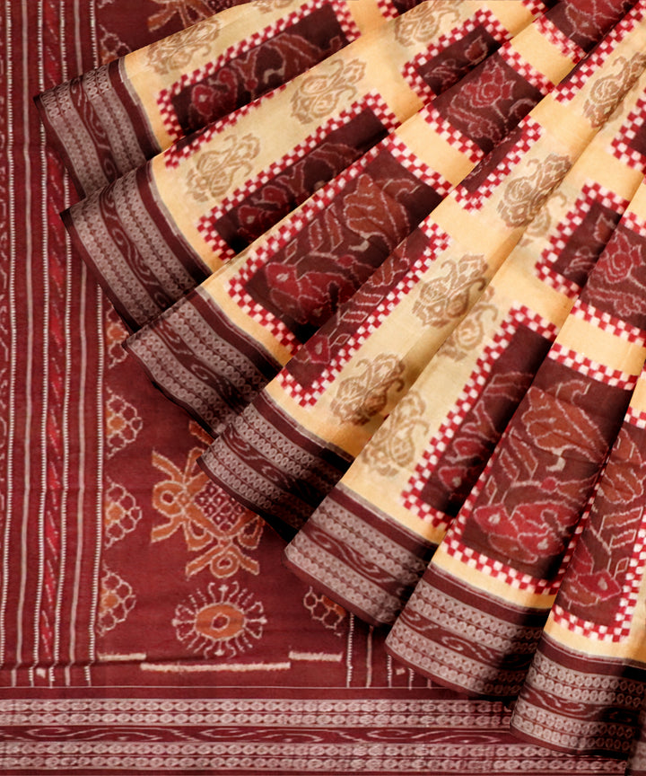 Yellow dark sienna cotton handloom sambalpuri saree
