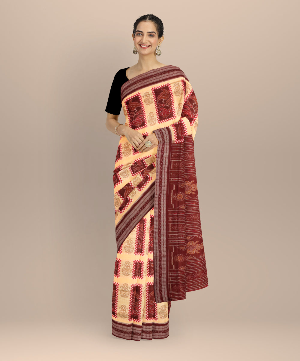 Yellow dark sienna cotton handloom sambalpuri saree