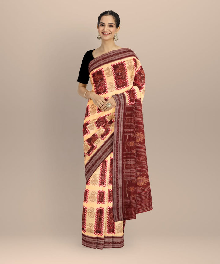 Yellow dark sienna cotton handloom sambalpuri saree