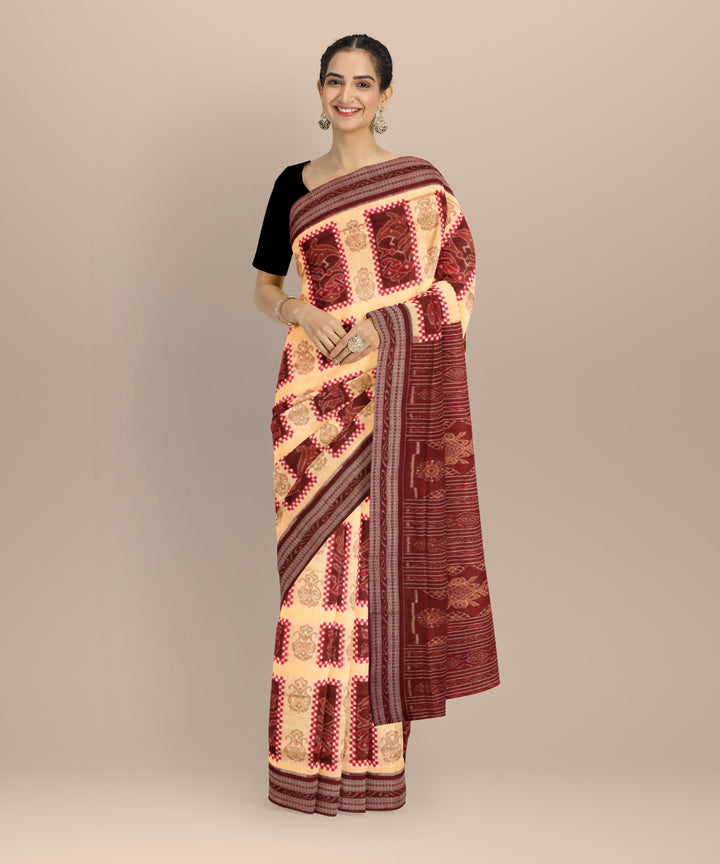 Yellow dark sienna cotton handloom sambalpuri saree