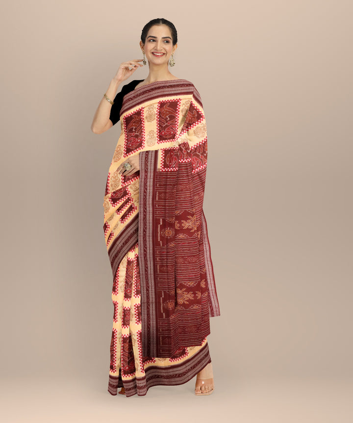 Yellow dark sienna cotton handloom sambalpuri saree