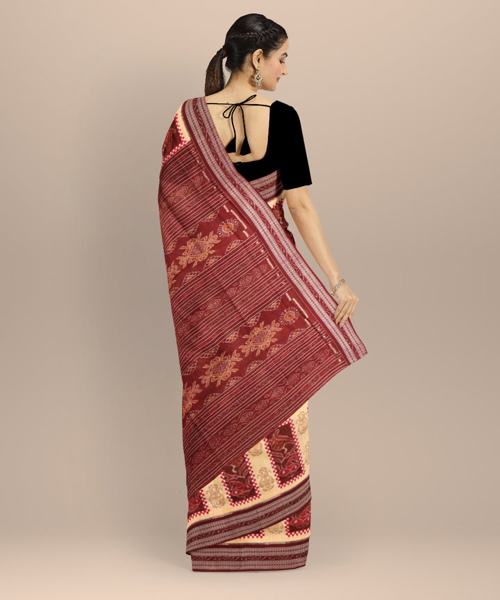 Yellow dark sienna cotton handloom sambalpuri saree