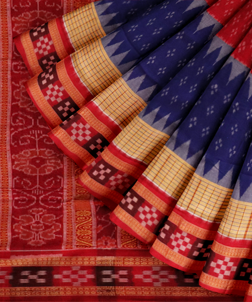 Multicolor dark red cotton handloom sambalpuri saree