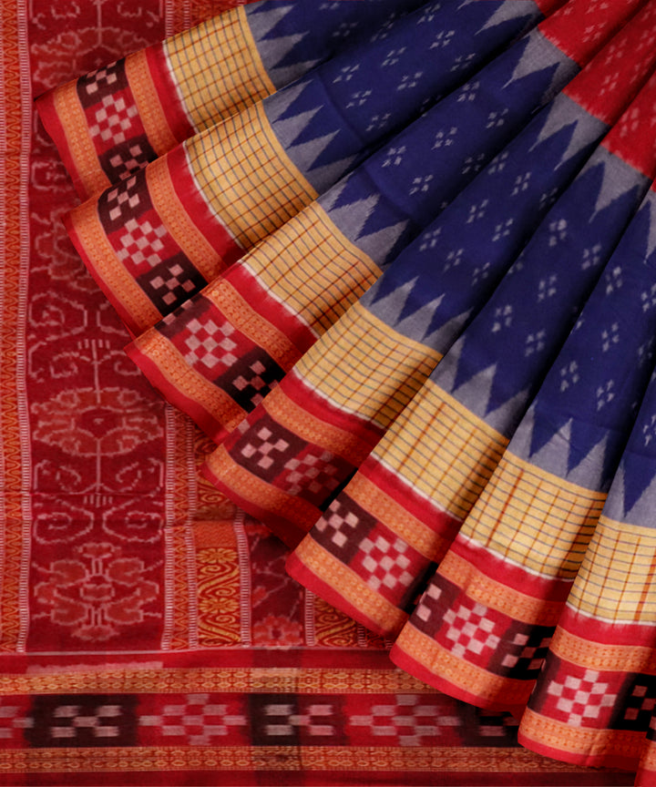 Multicolor dark red cotton handloom sambalpuri saree
