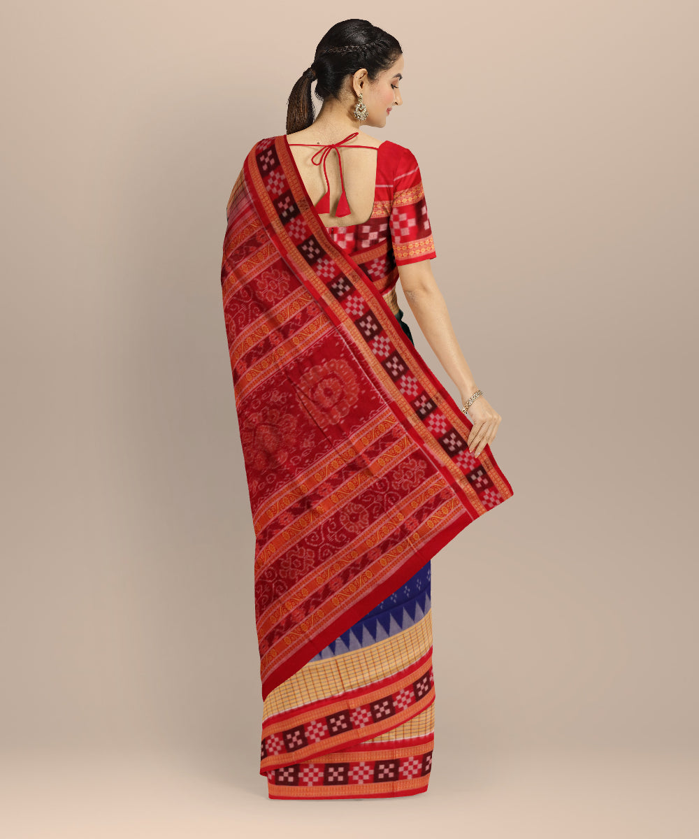 Multicolor dark red cotton handloom sambalpuri saree