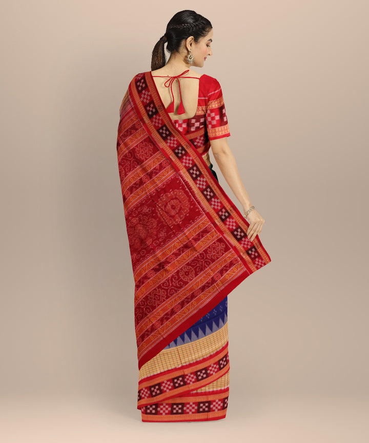 Multicolor dark red cotton handloom sambalpuri saree