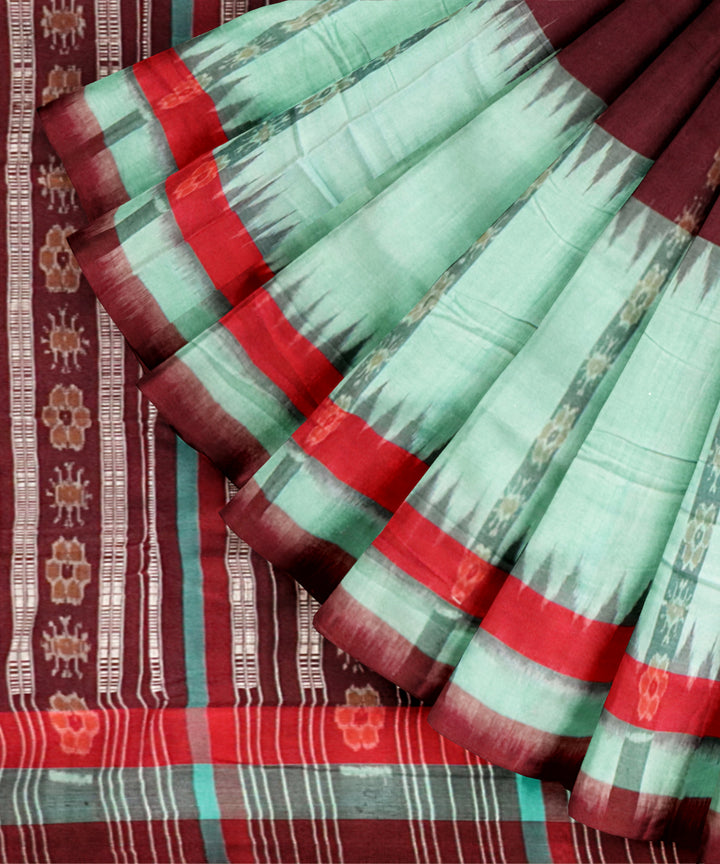 Sky blue dark sienna cotton handloom sambalpuri saree