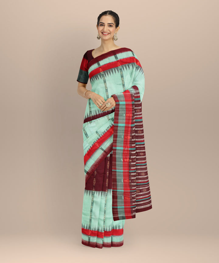 Sky blue dark sienna cotton handloom sambalpuri saree