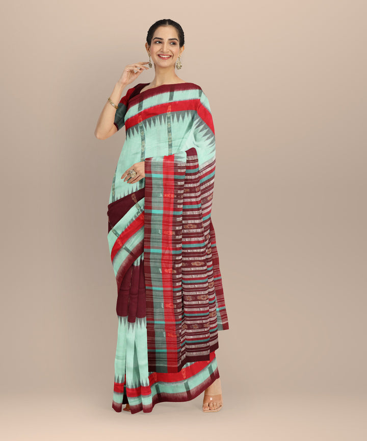Sky blue dark sienna cotton handloom sambalpuri saree