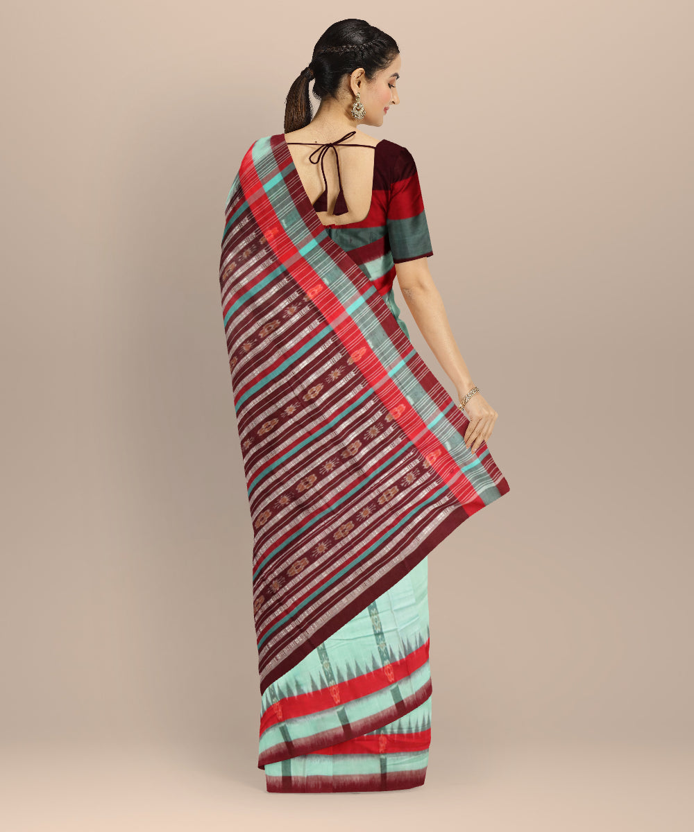 Sky blue dark sienna cotton handloom sambalpuri saree