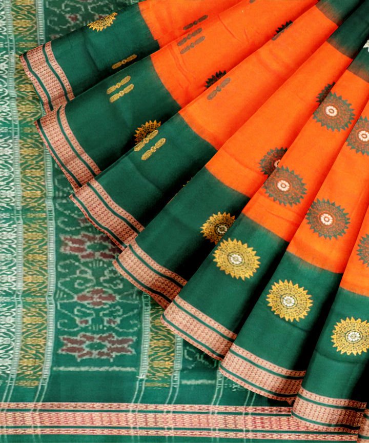 Orange dark green cotton handloom sonepur saree