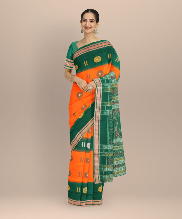 Orange dark green cotton handloom sonepur saree