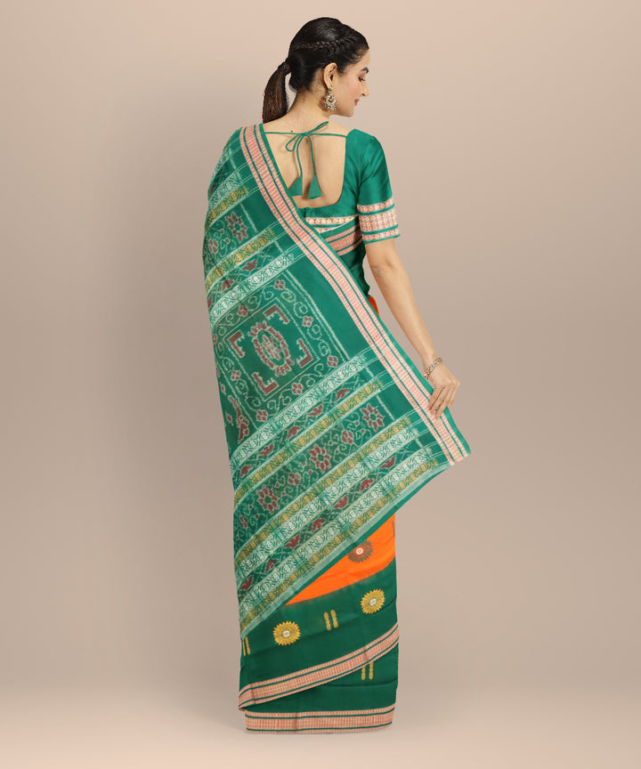 Orange dark green cotton handloom sonepur saree