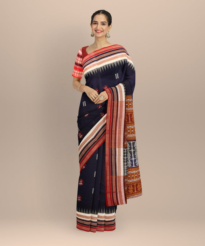 Navy blue multicolour cotton handloom sonepur saree