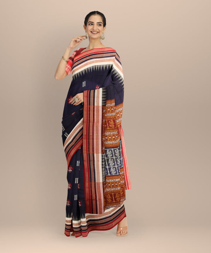 Navy blue multicolour cotton handloom sonepur saree