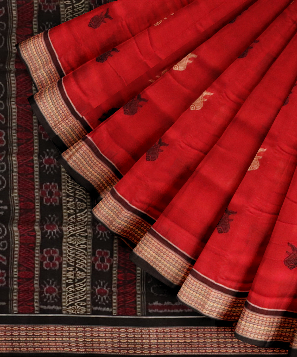 Red black cotton handloom sonepur saree