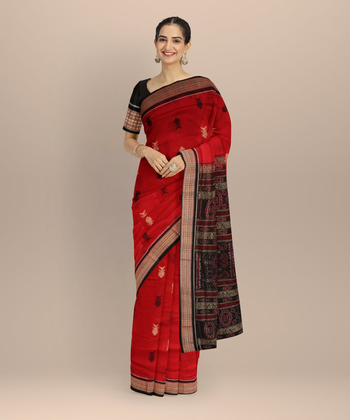 Red black cotton handloom sonepur saree